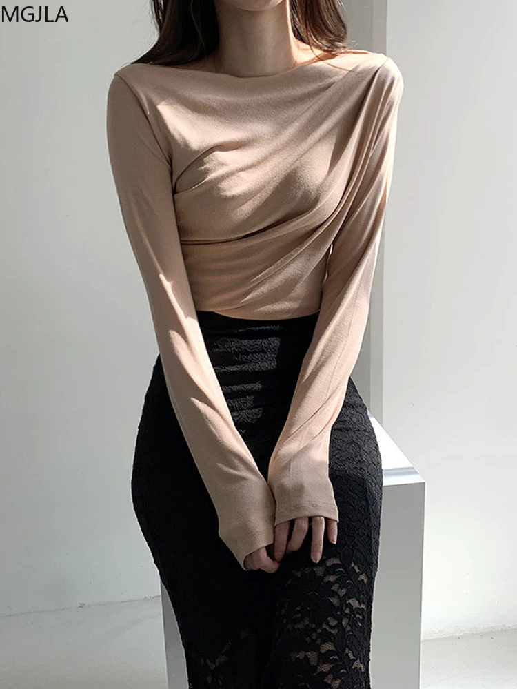 

Women's Bottoming Shirt Autumn and Winter Style with A Modal T-shirt Long-sleeved Sexy Top One Shoulder Pile Collar Top Women
