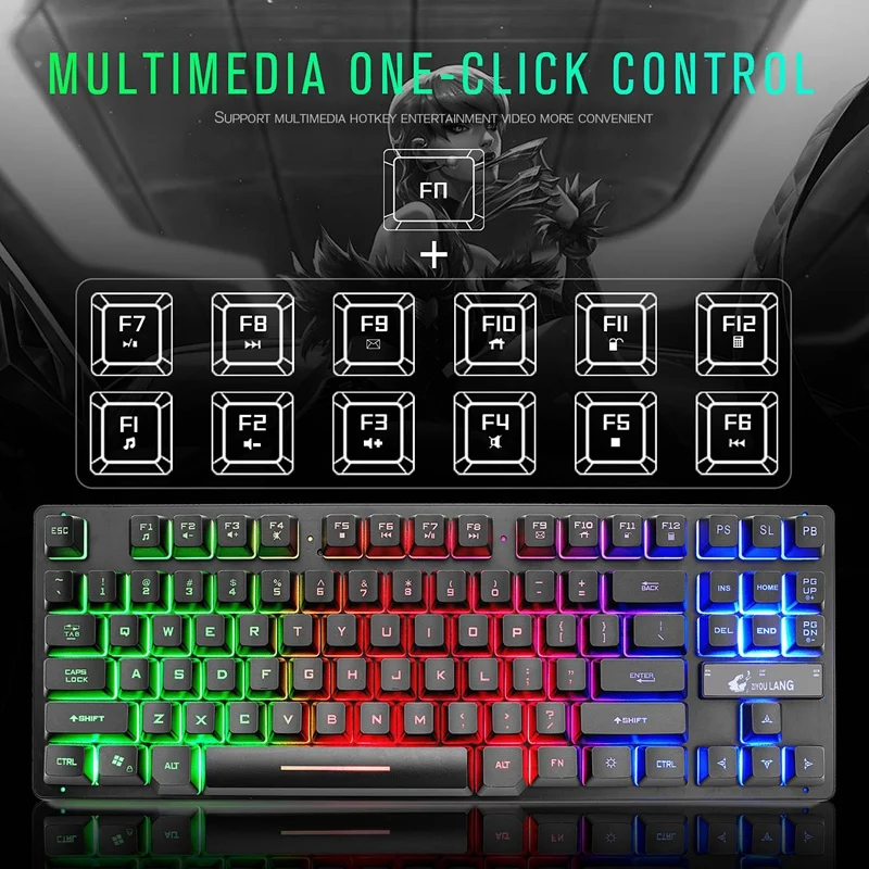 ZIYOU LANG Проводная 87 клавишная игровая клавиатура Rgb микс подсветка светящаяся для
