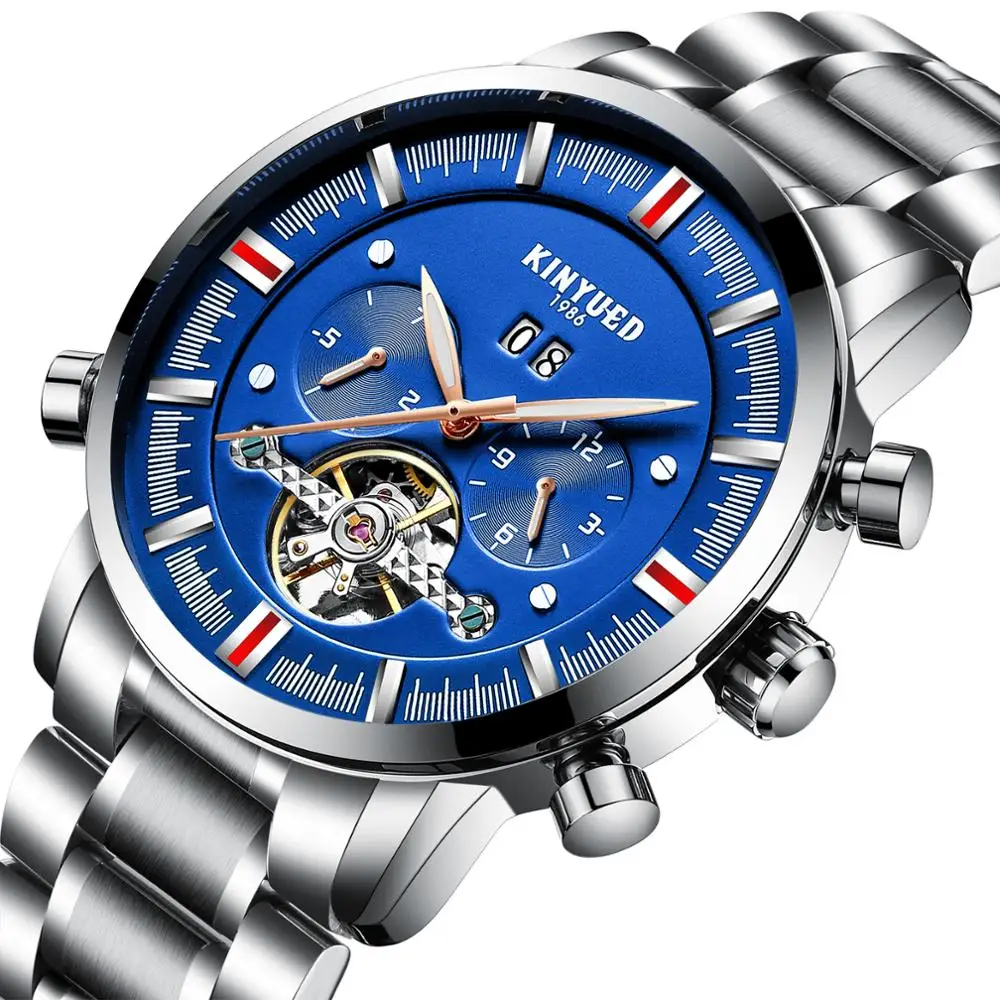 KINYUED мужские часы Tourbillon механические наручные роскошные нержавеющая сталь 30 м