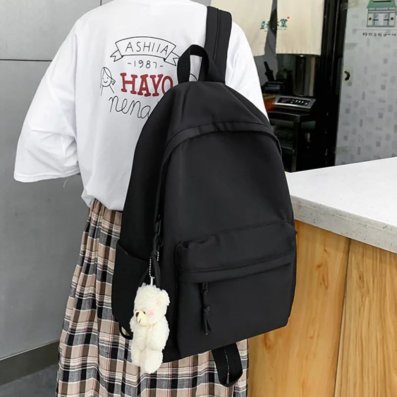

HOCODO Simple Female Backpack Women Canval School Bag For Teenage Girl Casual Shoulder Bag Solid Color Rucksack Quality Travel