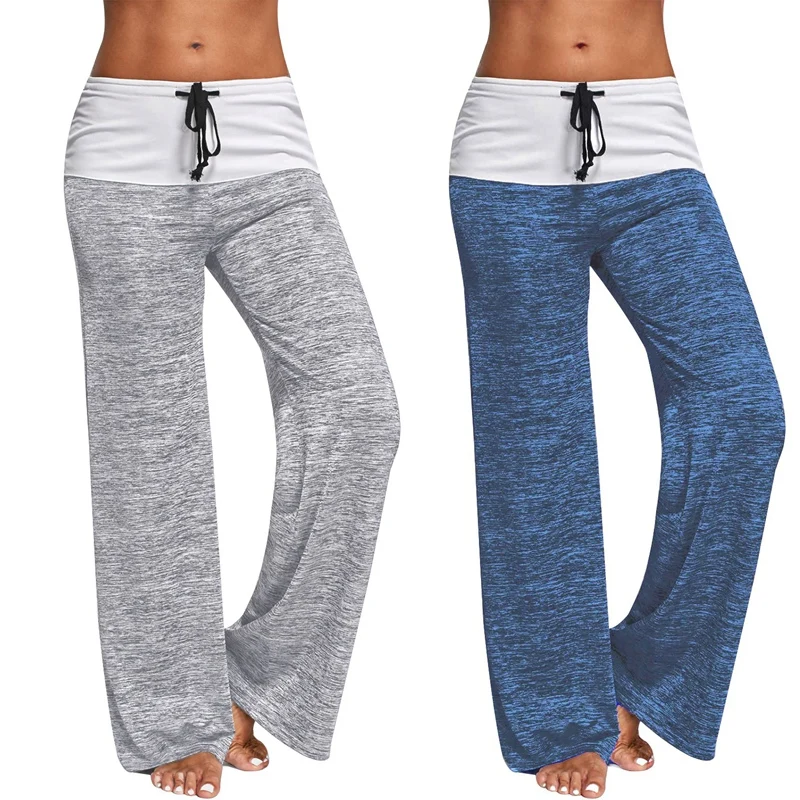 

ELOS-2 Pcs Loose Pants Casual Solid Drawstring Wide Leg Pants Plus Size Long Trousers Sweatpants Pajama Size L Gray & Blue