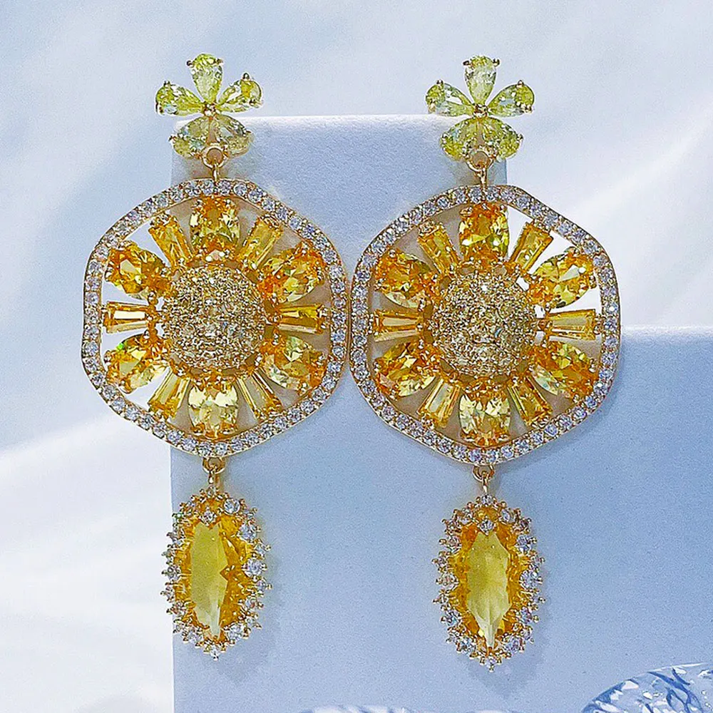 

GODKI многоцветные романтические серьги с ромашками для женщин Свадебные с кубическим Цирконом Дубай Свадебные серьги костюм ювелирные изде...