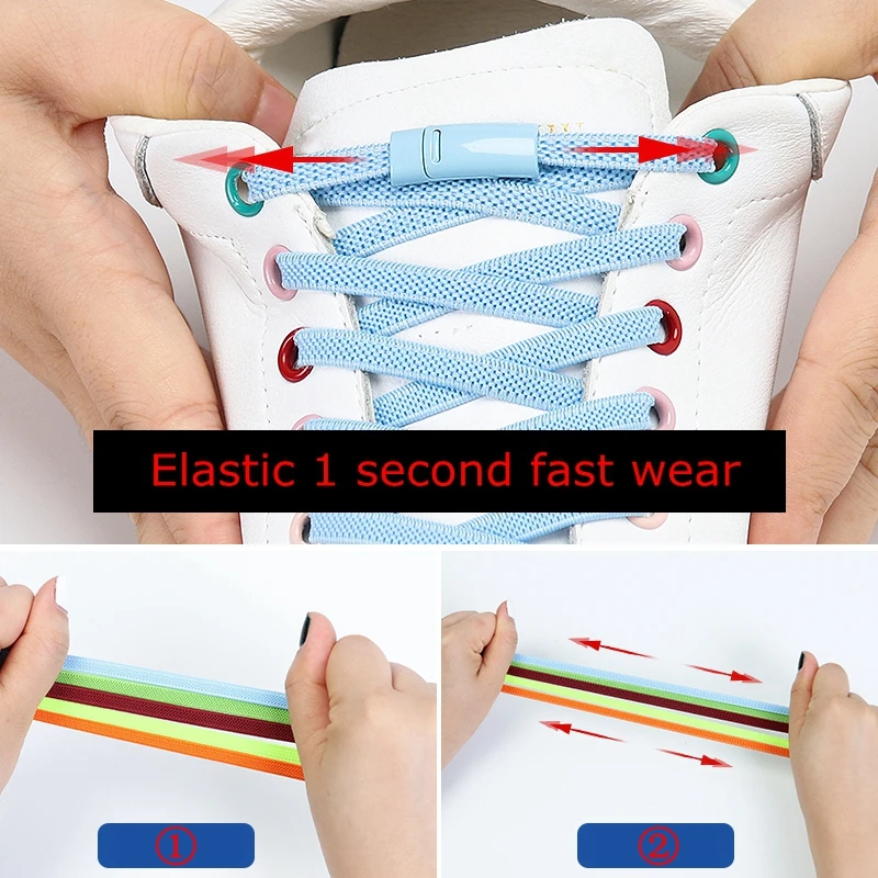 1 Pair Black Shoe Laces Elastic No Tie Shoelaces Magnetic Metal lock Man And Woman Shoe Accessories Lazy shoelace Of Sneakers
