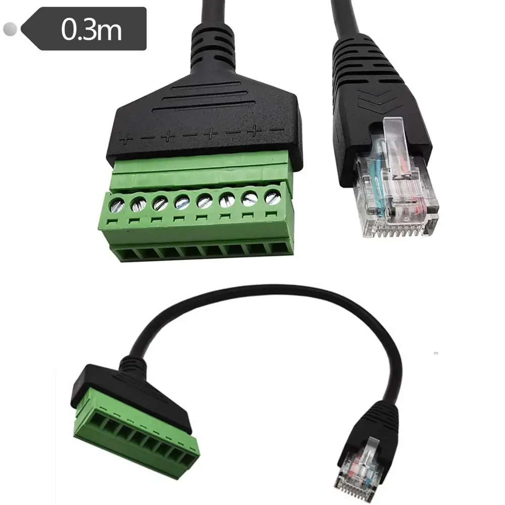 

1pcs RJ45 Ethernet Male Plug To 8 Pin 8P8C AV Terminal Spring Solderless Block Adapter Cable 30CM 1FT