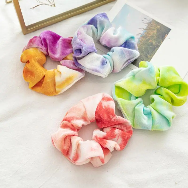 

Women Velvet Tie Dye Hair Scrunchie New Fashion Gradient Color Hair Rubber Bands Daily Simple Ponytail Holder Hair Accessories