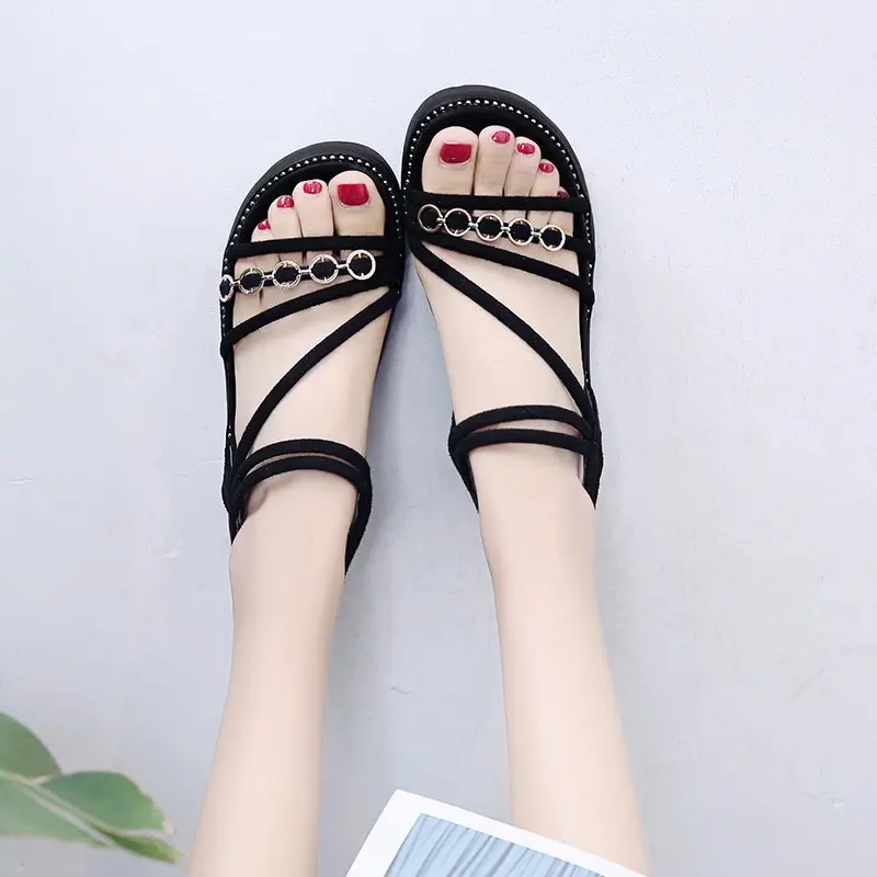 

Clogs Wedge Muffins shoe Heel Shoe Thick Sandals Elastic Band Espadrilles Platform Med 2021 Summer Suit Female Beige Flat Comfy