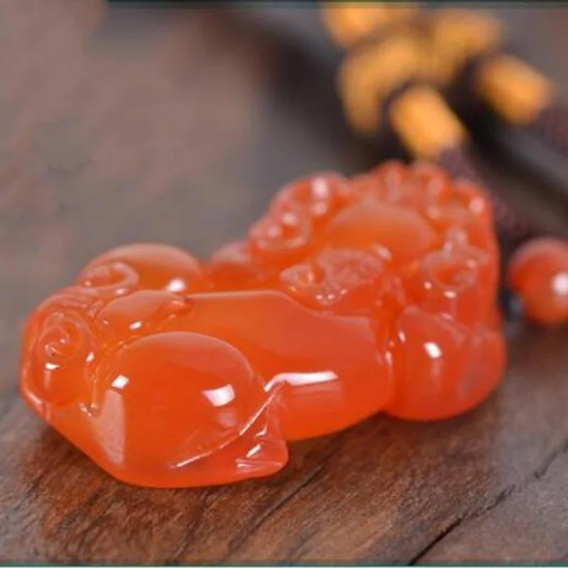 Красный Агат кулон с мехом норки ожерелье для мужчин и женщин защиты от злых