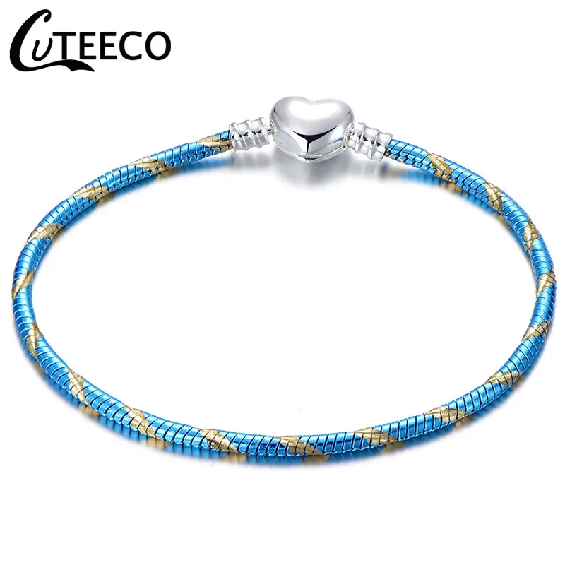 AJ3139 CUTEECO, высокое качество, серебряный, розовый, золотой цвет, очаровательный браслет, европейская модная цепочка-змейка, браслет в виде сердца для женщин, ювелирное изделие - Окраска металла: AJ3139