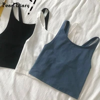 pearl diary cotton tank tops summer sleeveless crop u neck chic crop tops korean style solid color high street hot cropped tops