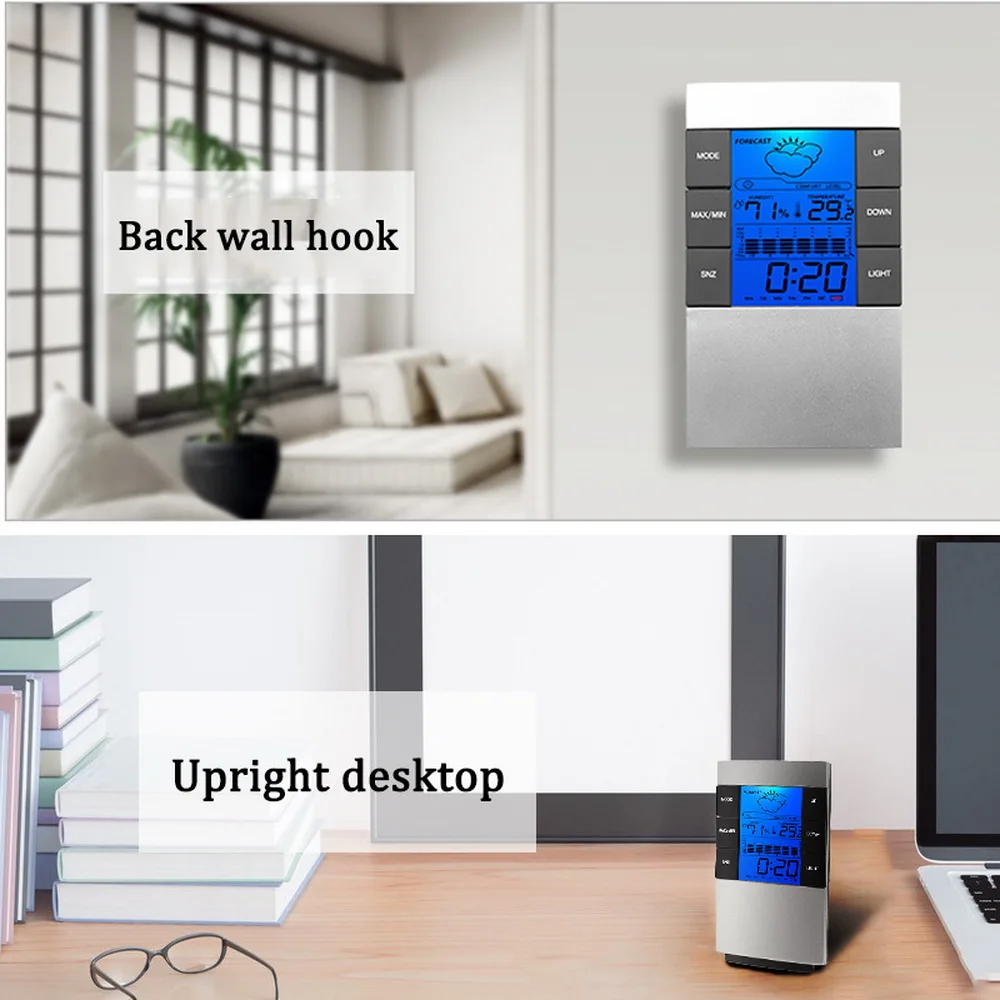 

Digital Indoor Thermometer Hygrometer Station Clock Room Temperature and Humidity Monitor Gauge Operated Clock Room