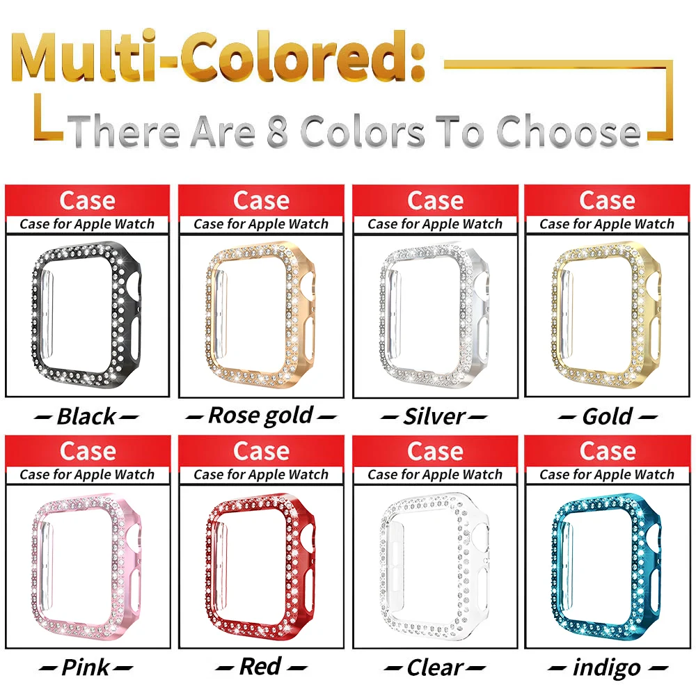 

8 Pack Diamond PC Cover for Apple Watch SE Series 6 5 4 3 2 Case Women PC Protect Bmuper for iWatch 40mm 44mm 38mm 42mm Frame
