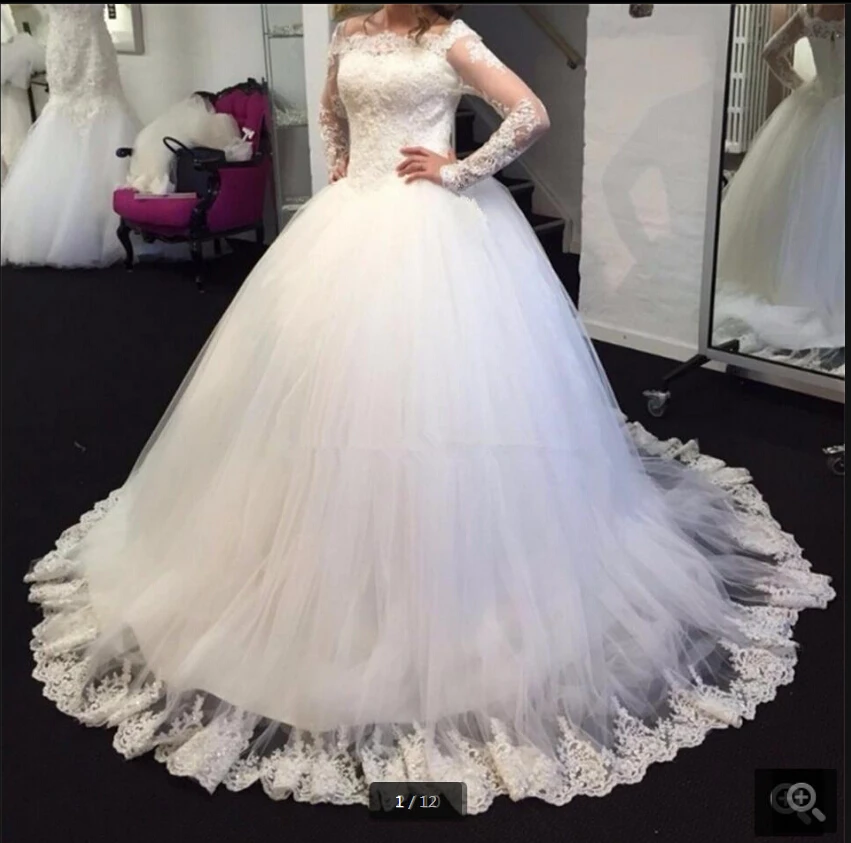 

Vestido de noiva винтажное бальное платье с длинным рукавом, свадебное платье, новое белое кружевное платье с аппликацией из бисера, свадебное плат...