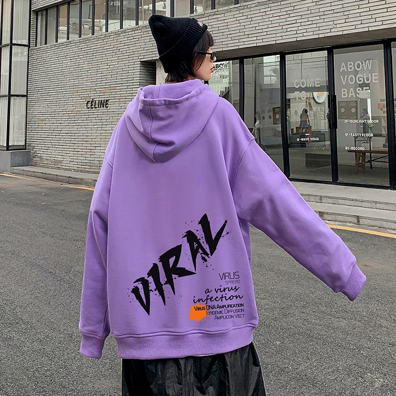 

Осенняя свободная толстовка с капюшоном и надписью, свитшоты большого размера в стиле Харадзюку, модная уличная одежда и женские топы с кар...