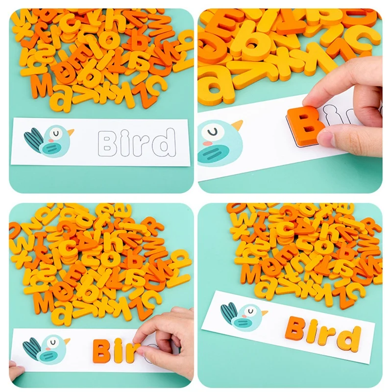 

Wooden English Alphabet Letter Learning Cards Set Word Spelling Practice Game Educational Toys for Kids