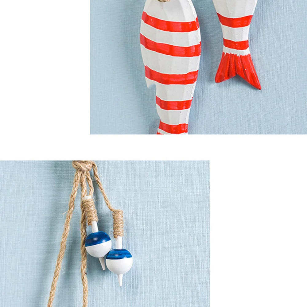 

1PC Mediterranean Style Fish Pendants Wooden Small Fish String Pendants Creative Fish String Wall Hanging Decor Fresh Fishing