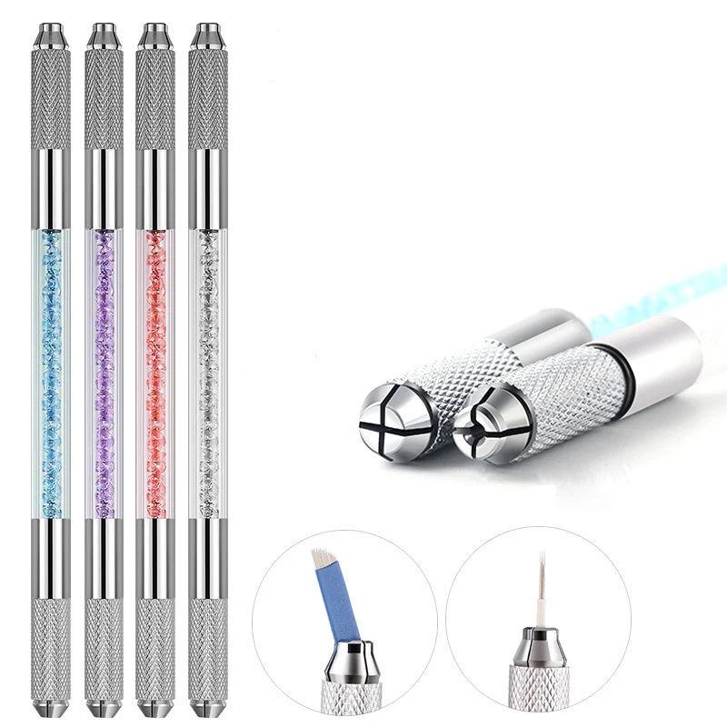 

Manual Crystal Acrylic Tattoo Pen Multifunction Double Head Cross Hole Microblading Permanent Pen Eyebrow Tools Makeup Aid Tools