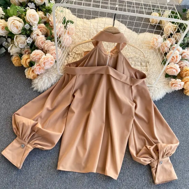 

Off Shoulder Backless Blouse Tops Women Sexy Elegant Big Bow Blouse Big Lantern Sleeves Autumn Fashion Party Birthday Club New