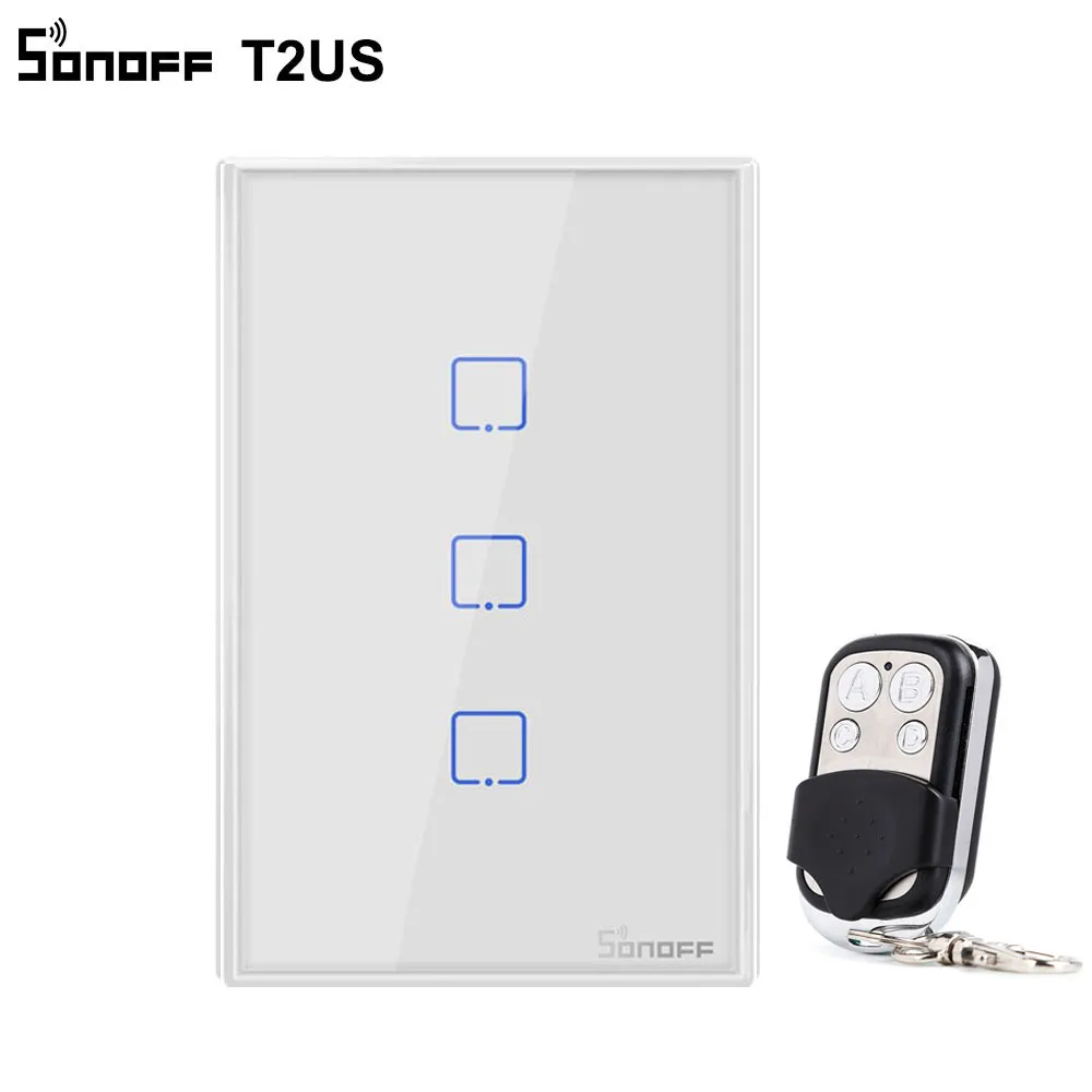 3gang with RC Sonoff T2 1 2 3 банда умный WiFi сенсорный переключатель панель США WiFi RF/APP/Touch управление настенный светильник переключатель умный дом работает с Alexa - Комплект: 3gang with RC