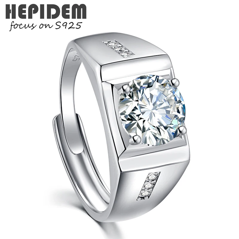 

HEPIDEM 100% 2ct 8mm D Moissanite 925 Sterling Silver Rings 2022 New Diamond Test Passed Jewelry Men S925 Wedding Gift 1669