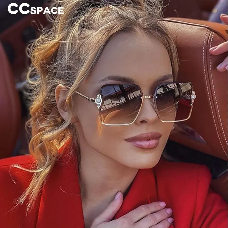 Солнцезащитные очки женские в полуоправе с жемчугом квадратные UV400 винтажные 53568