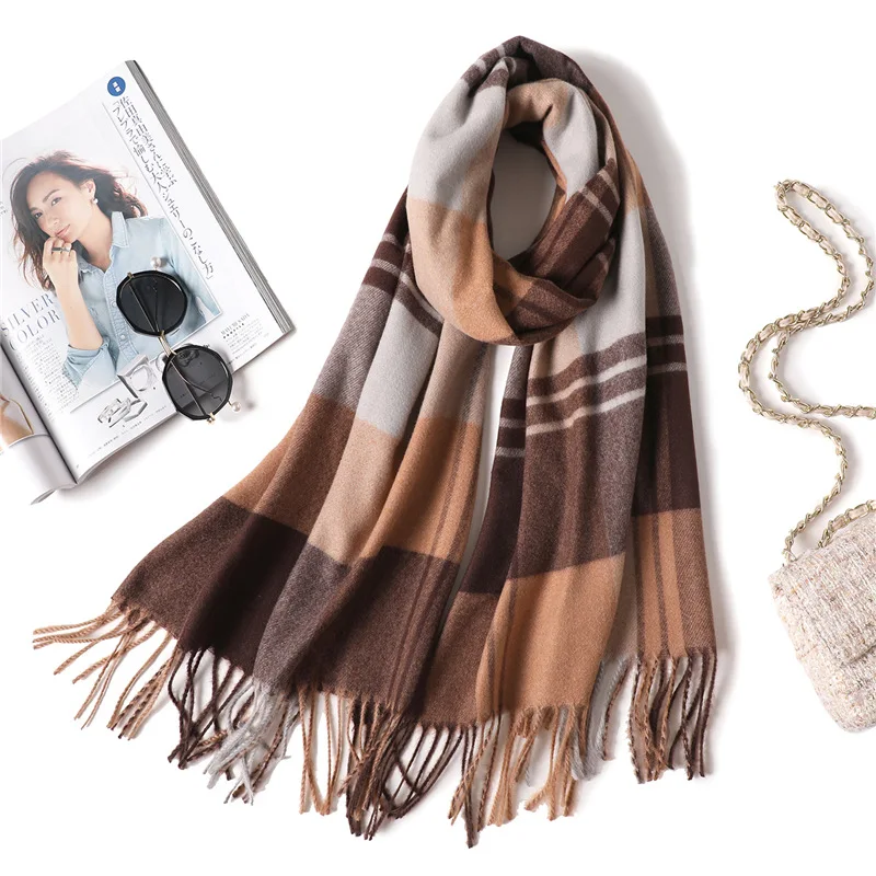 Роскошный женский клетчатый шарф брендовые кашемировые зимние шали мягкие с