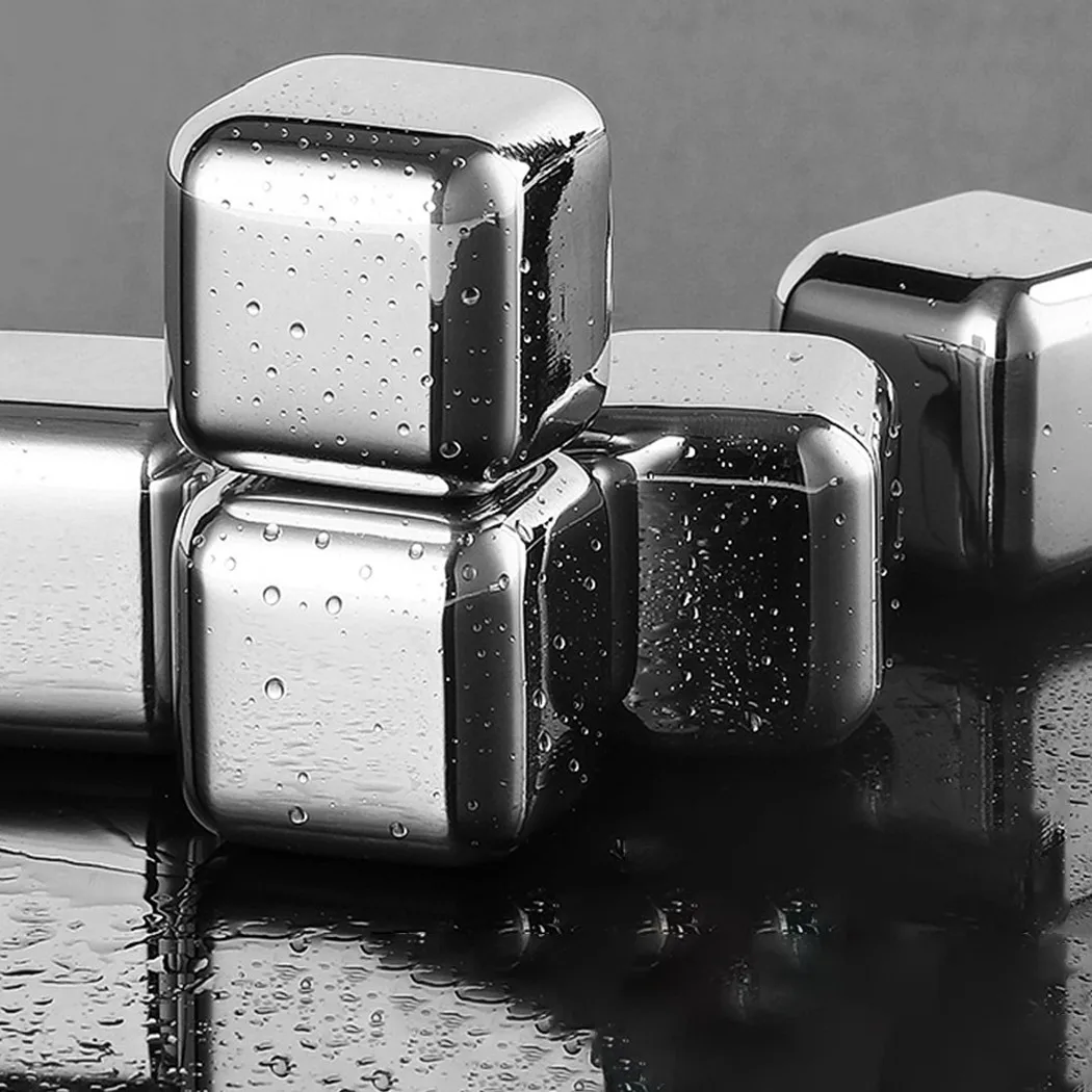 

4/6Pcs 304 Stainless Steel Food Grade Ice Cubes Reusable Chilling Stones for Whiskey Wine Fast Cooling Cold Longer Drinking Tool