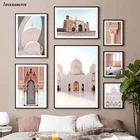 Марокканская каменная дверь, столб, холст, картина, Аллах мусульманство ислам, плакат, белая мечеть, настенные картины, современный минимализм, домашний декор