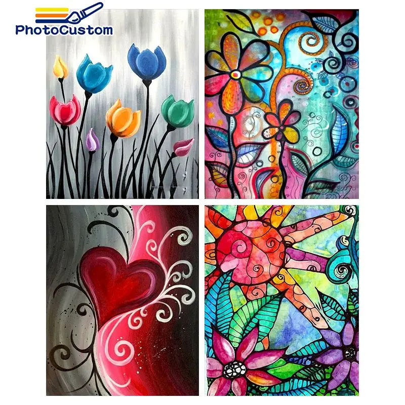 

PhotoCustom DIY Oil Painting By Numbers Abstract Flowers DIY Acylic Drawing By Numbers Drawing Gift Home Decor Paints