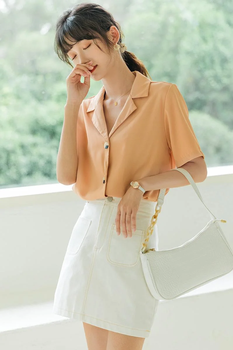 

Women's Blouses Polo Shirts Chiffon Top Fashion Casual Shirt Short Sleeve Summer Blouse Plus Size Loose Button Lady Tops 20102