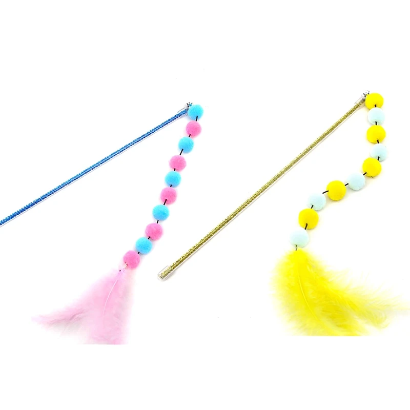 1pc Cat Feather Teaser Toy Interactive Funny Kitten with Bell Cats Toys Pom Wand Pet Supplies Random Color | Дом и сад