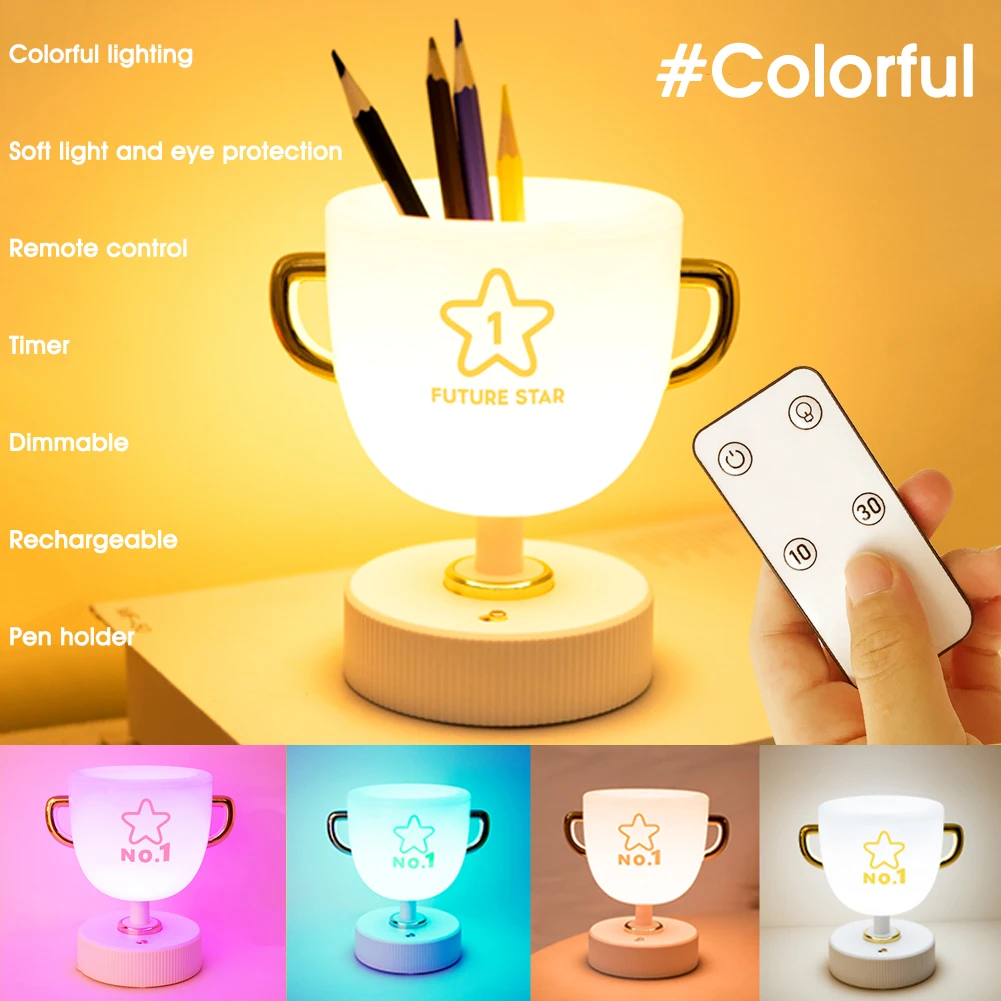 

LED Night Lights Trophy-Shaped Pen Holder Table Lamps Desktop Reading And Learning Atmosphere Lamp Household USB Night Lights