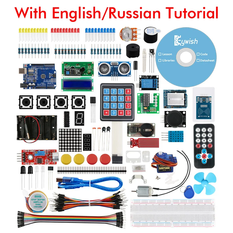 

Key Super Starter Kit For Arduino Uno R3 Ide Diy, With 30 English/Russian Courses, r3 Breadboard/ 1602LCD/Cd Tutorial