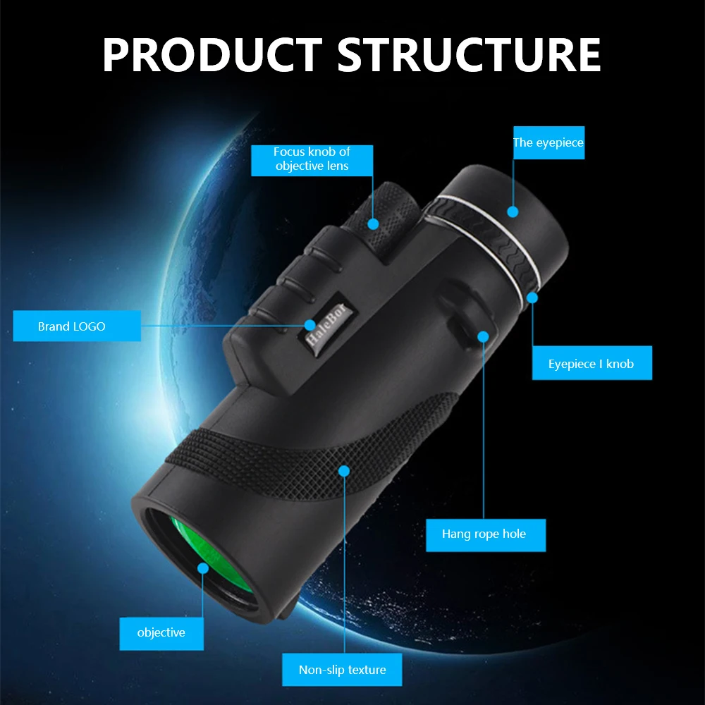 

HaleBor 50x60 Monocular BAK4 Waterproof Night Vision HD Telescope For Hunting Camping, With Smartphone Holder Tripod