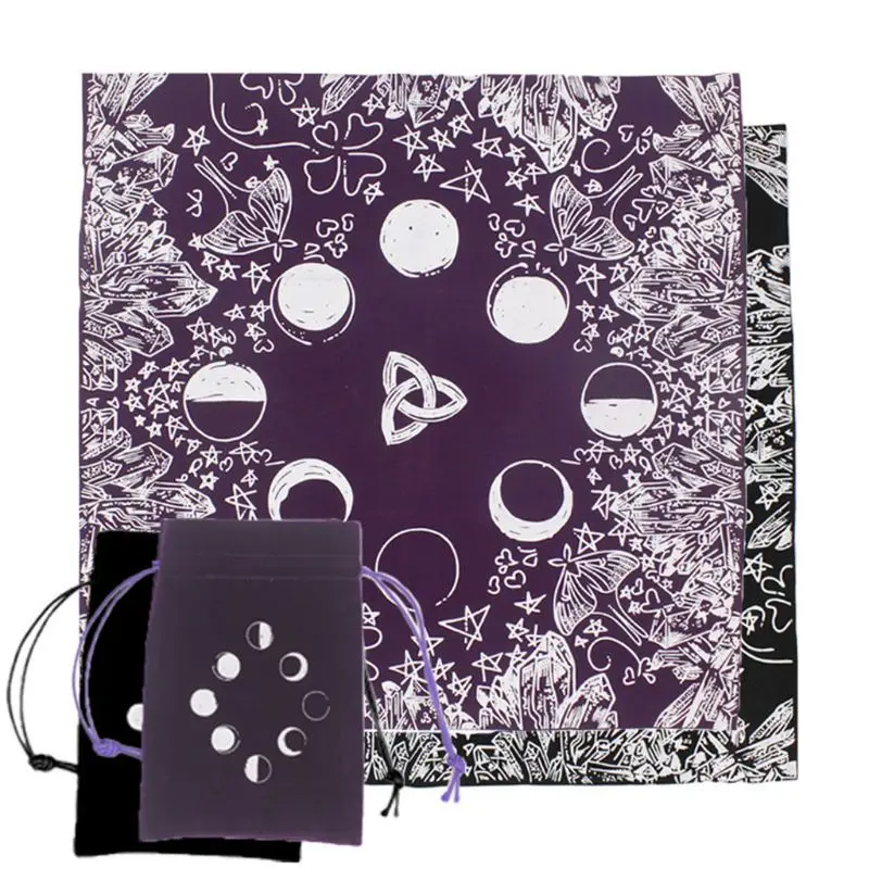 

Velvet Tarot Tablecloth with Bag Witch Divination Moon Phases Lover Moth Altar Cloth Board Game Card Pad