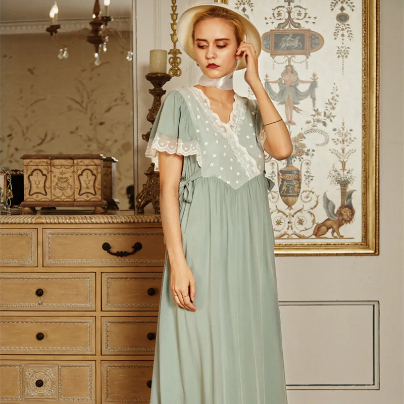 Ночная рубашка Женская длинная ночная с коротким рукавом романтичная летняя