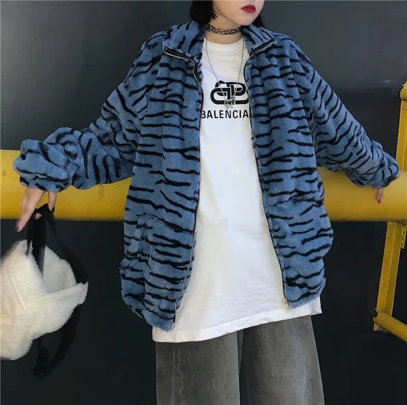 Harajuku шикарный винтажный корейский стиль хип хоп Уличный синий желтый леопард молния унисекс зимняя куртка пальто для женщин femme YQ-1092
