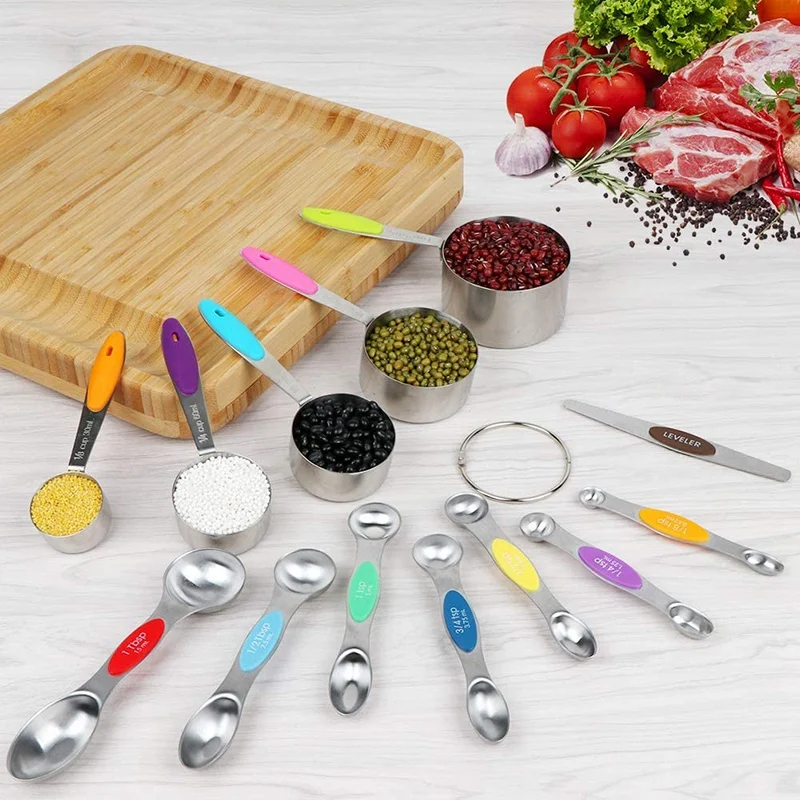 

13Pcs Measuring Cups and Magnetic Measuring Spoons Set,Professional Durable Kitchen Measuring Set for Liquid Wet, Dry