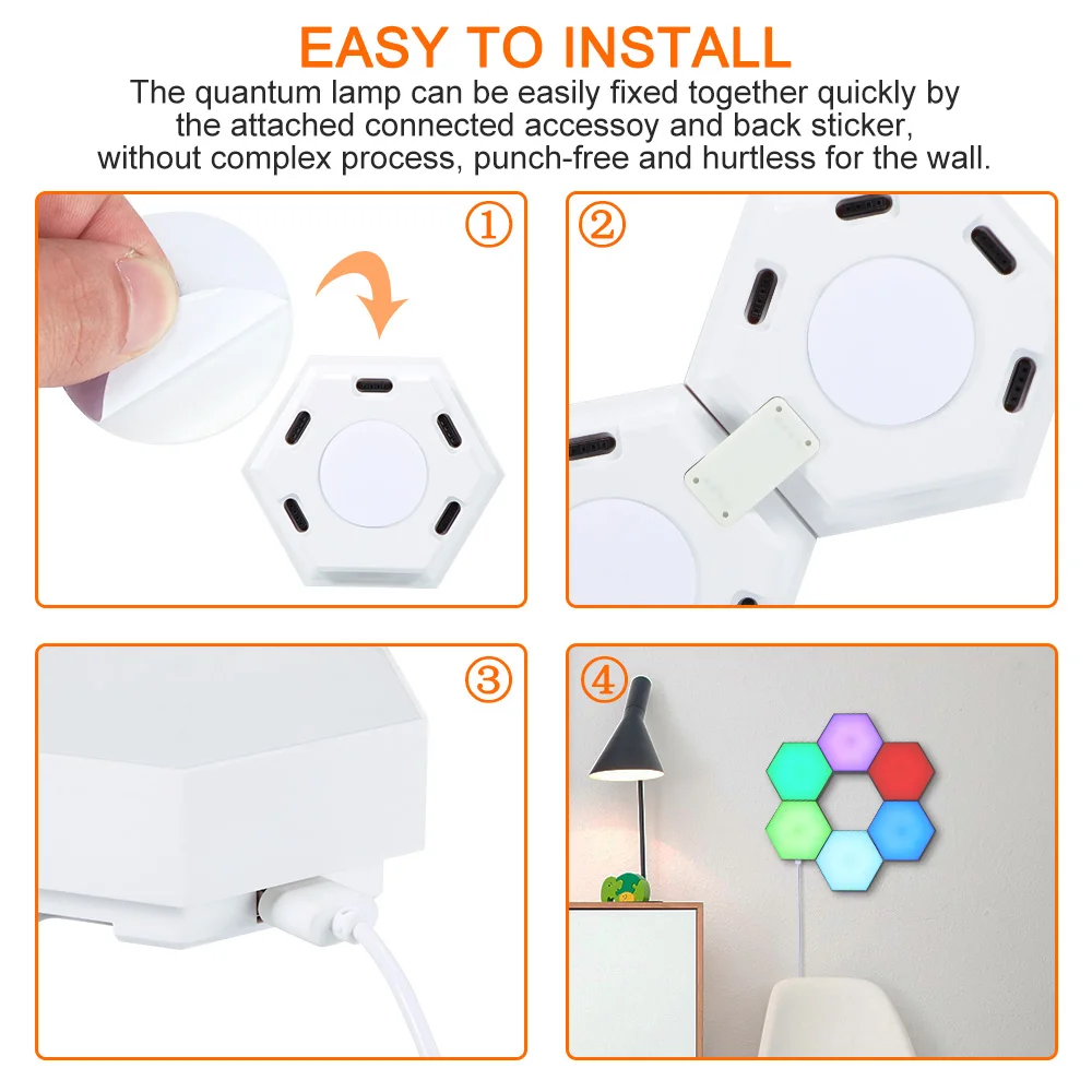 

6pcs Quantum Light Touch Sensor Night Lights LED Hexagon Light Magnetic Modular Touch Wall Lamp Creative Home Decor Night Lamp