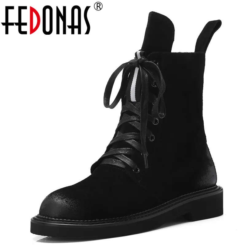 FEDONAS/Брендовые женские ботильоны; сезон осень-зима; женская обувь из коровьей замши; женская обувь на толстом каблуке в стиле панк; обувь для вечеринок; классические ботинки