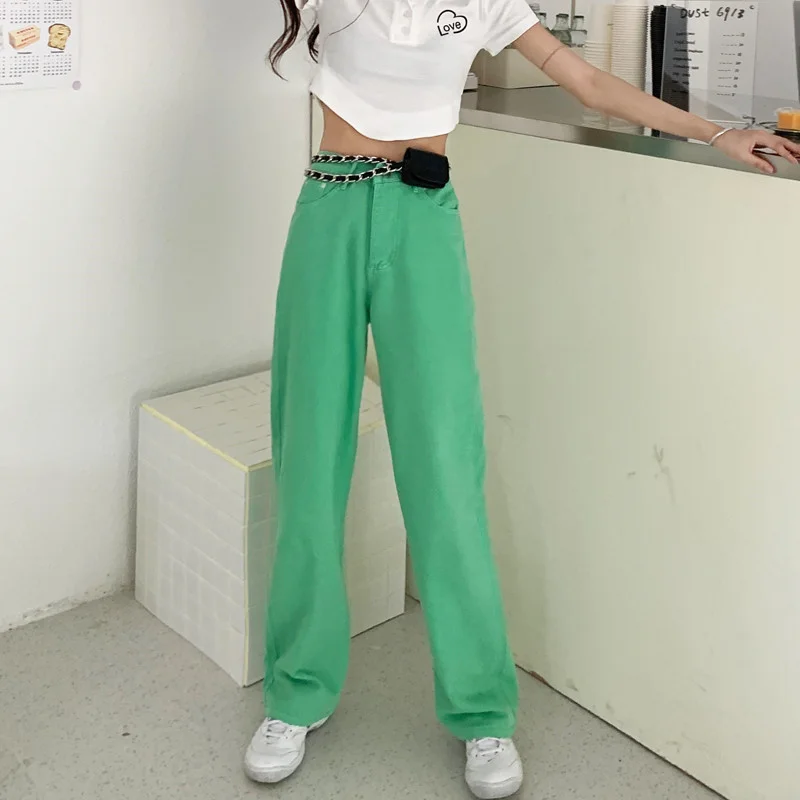 Летние красные брюки универсальные Свободные повседневные прямые джинсовые