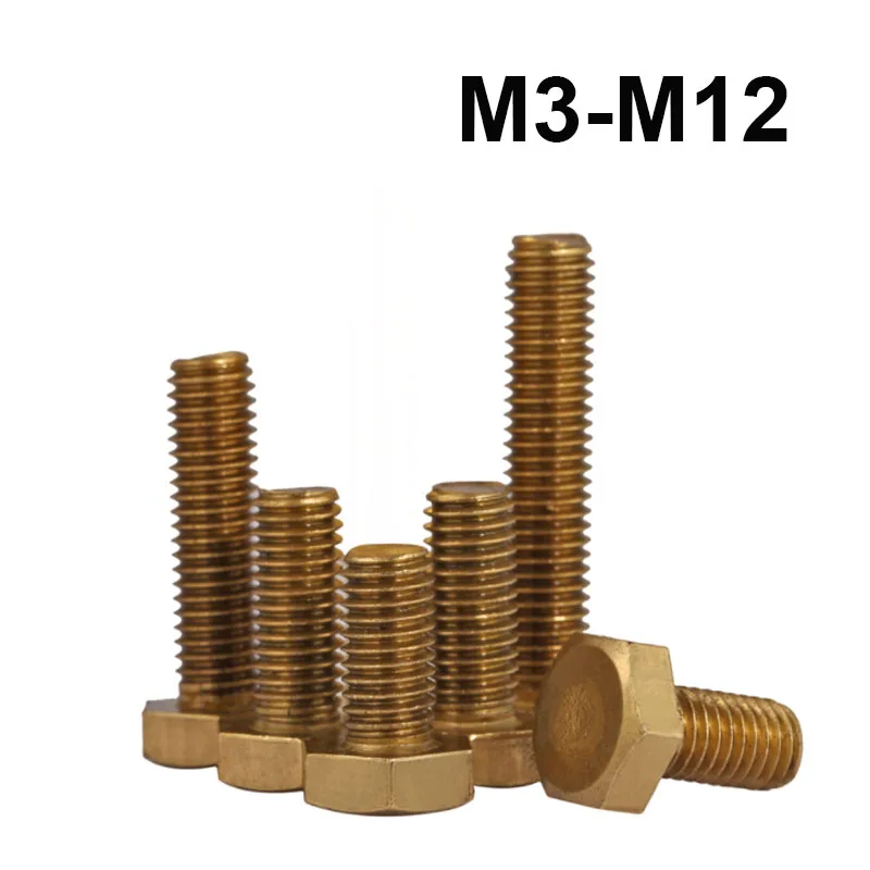M3 M4 M5 M6 M8 M10 M12 Brass Hex Bolt Outer Hexagon Bolts Screws