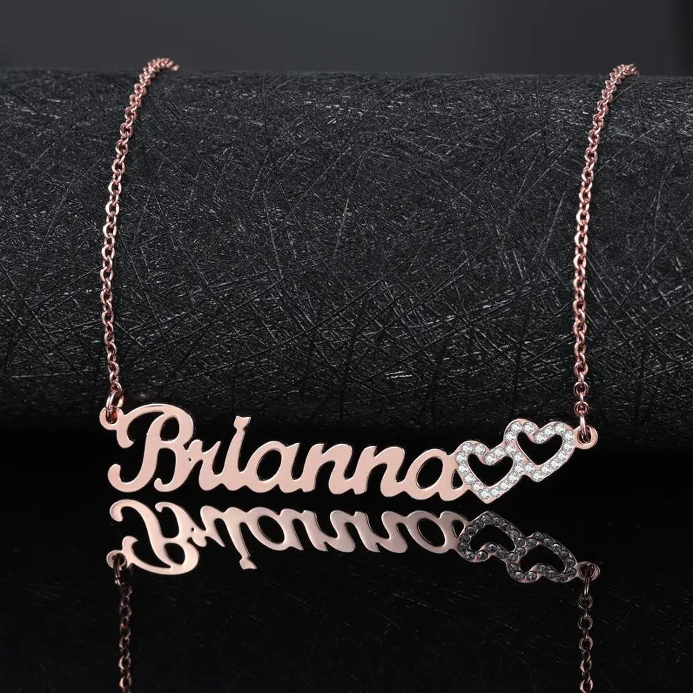 Personalized Iced Out Double Hollow Name Necklace Custom Stainless Steel Charm Nameplate Necklace Jewelry Choker Gifts For Women hollow out blossom choker