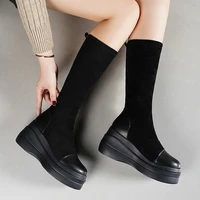 childrens high boots autumn winter new style thick soled heightened thinner plus velvet stretch boots all match womens boots
