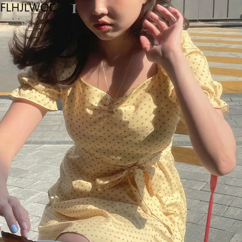 

Милая одежда в южнокорейском стиле, шикарные платья, лидер продаж, женское темпераментное офисное платье Flhjlwoc с цветочным принтом, винтажно...