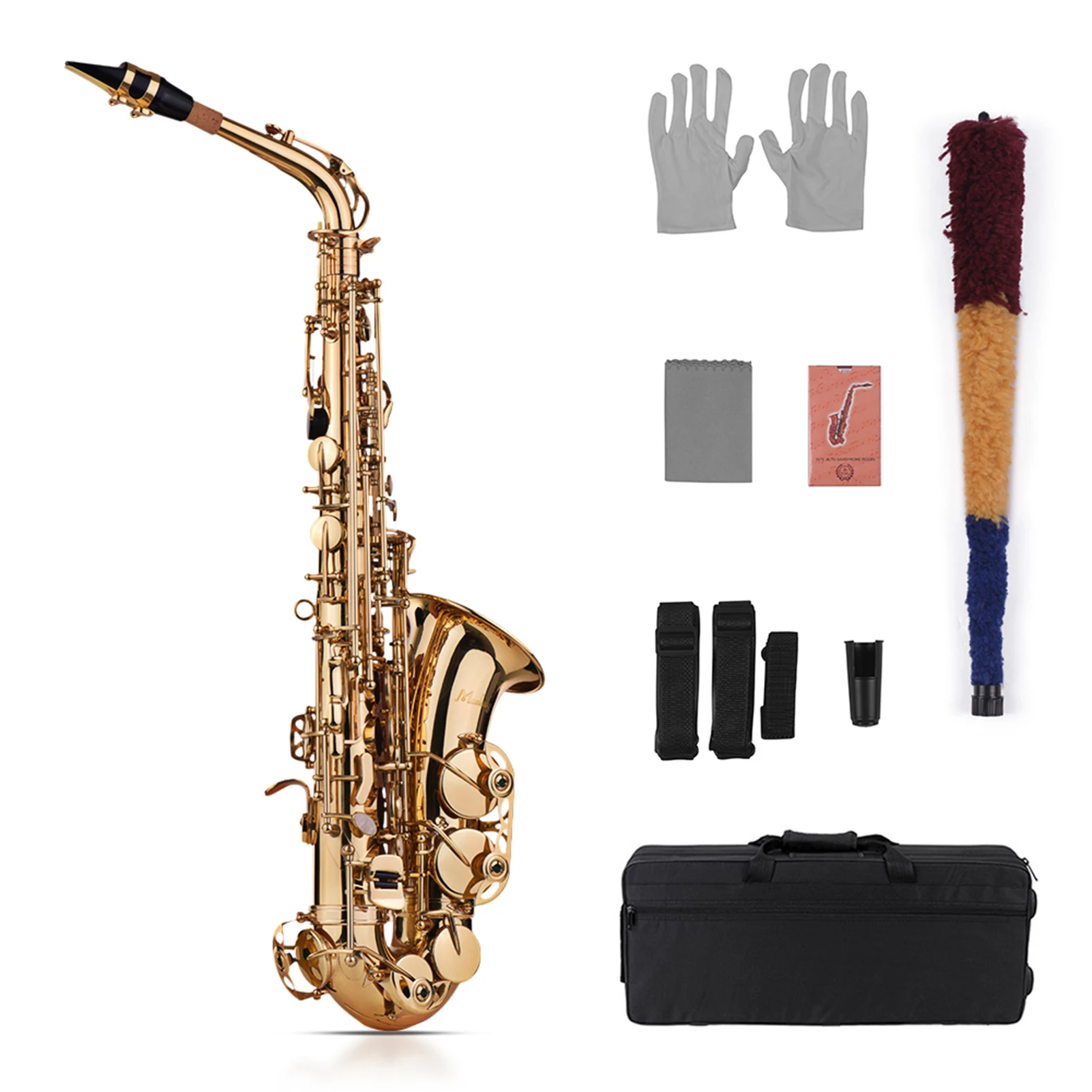 

Muslady Eb Alto Saxophone Sax Brass Lacquered Gold 802 Key Type Woodwind Instrument with Padded Carry Case Gloves Cleaning Cloth