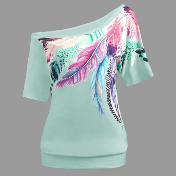 ZOGAA сексуальные летние топы на одно плечо с принтом перьев Женская Повседневная