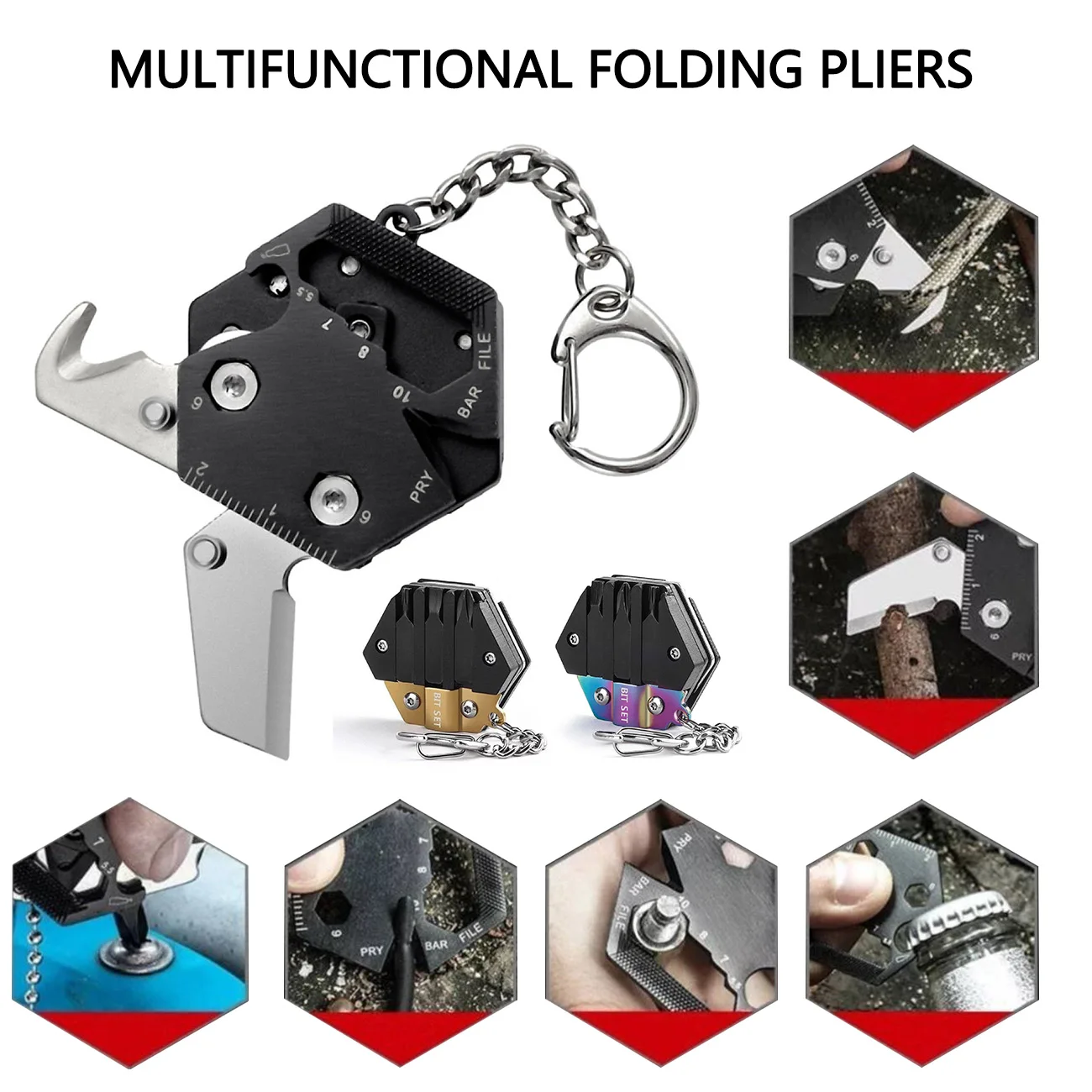 

1Pcs Multitool Keychain Hexagonal Kit Portable Folding Mini Pocket Survival Tool Outdoor Knife Micro Screw Driver Set