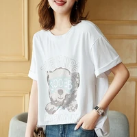 large size cotton short sleeved t shirt womens summer loose casual womens t shirts with cute bear printing