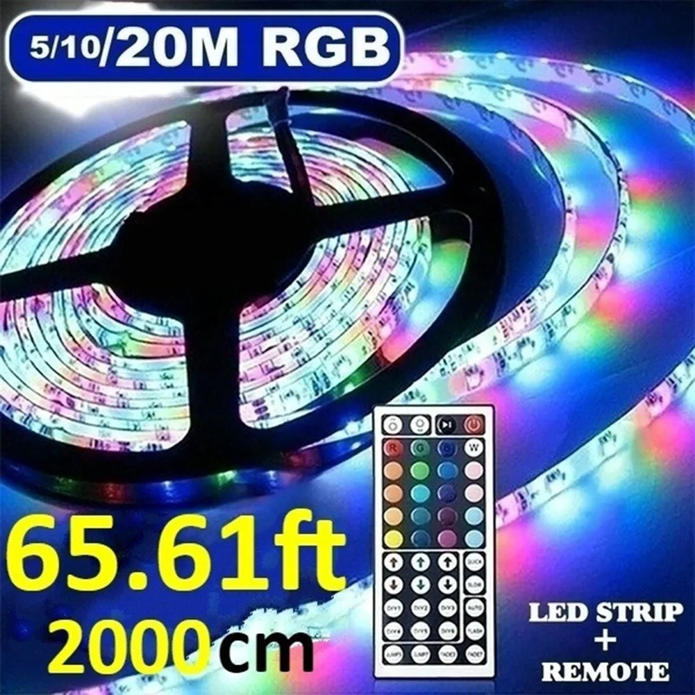 

20 м Светодиодная лента IP33 RGB SMD 3528 Светодиодная лента светильник Кая полоса освещения 12 В постоянного тока RGB Диодная лента ИК контроллер ада...