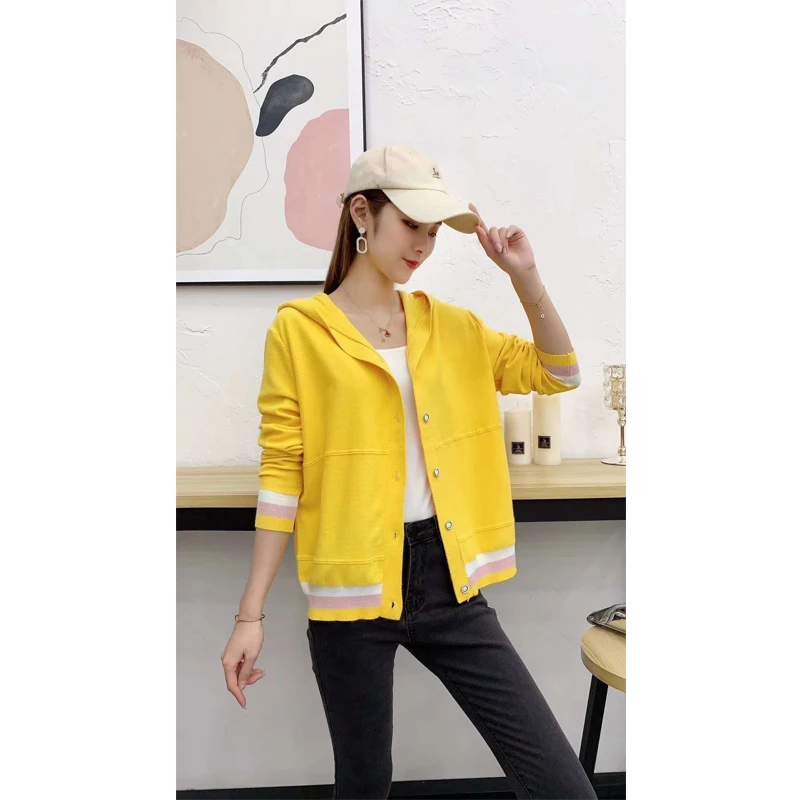 

4 шт., Женский трикотажный кардиган с капюшоном и V-образным вырезом